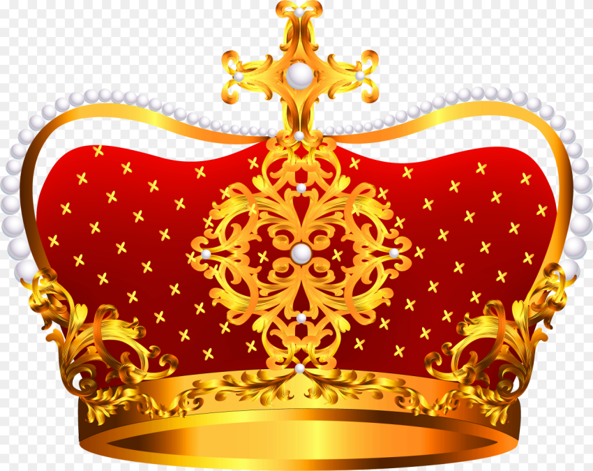 Gold and Red Crown With Pearls png Clipart