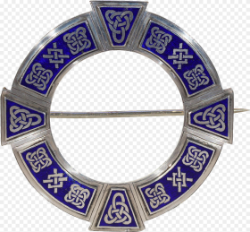 Large Antique Irish Plaid Pin Brooch Blue Enamel