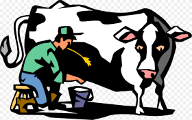 Vector Illustration of Dairy Farmer Milking Holstein Farmer