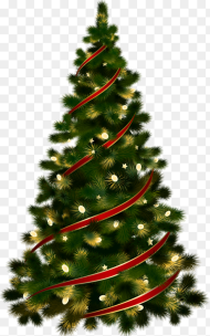 Large With Red Ribbon Transparent Christmas Tree Clipart