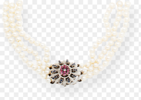 Vintage  Strand Pearl Necklace With Ruby Diamond