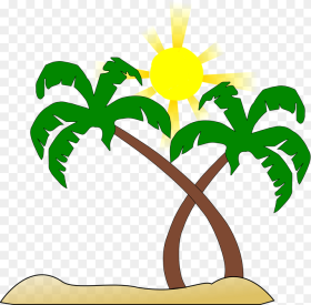 Beach Palm Tree Sun Green Brown Yellow Heat