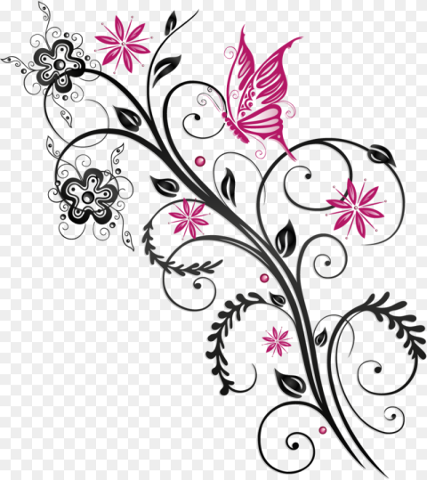 Butterfly Floral Flower Ornament  Hq Png Clipart