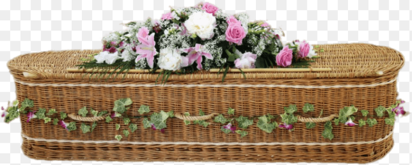 Woven Wicker Coffin Decorated With Flowers Clip Arts