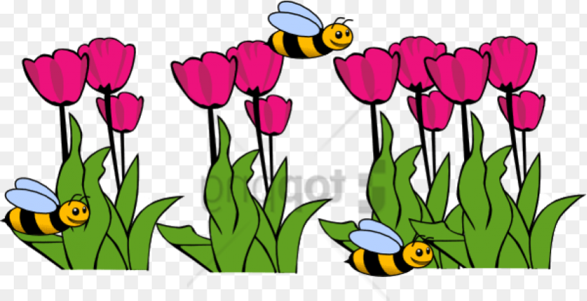 Spring Season Clipart Png Bee and Flowers Clipart
