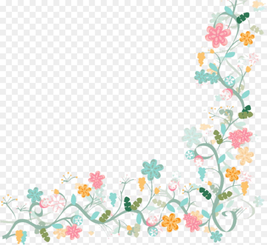 Ftestickers Watercolor Flowers Border Blue Colorful Transparent Background