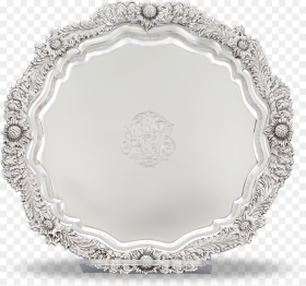 Chrysanthemum Sterling Silver Round Tray by Tiffany Serving